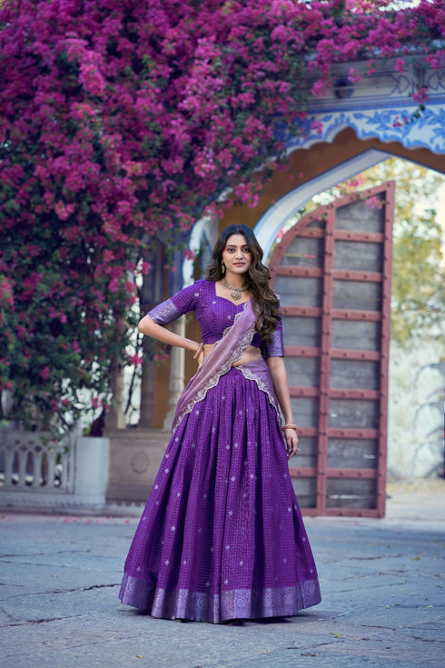 Purple Chinon Lehenga Choli Ethnic - Front View | Samyak Fashion