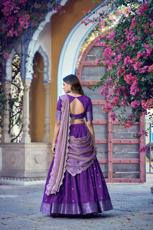 Purple Chinon Lehenga Choli Ethnic - Side View | Samyak Fashion