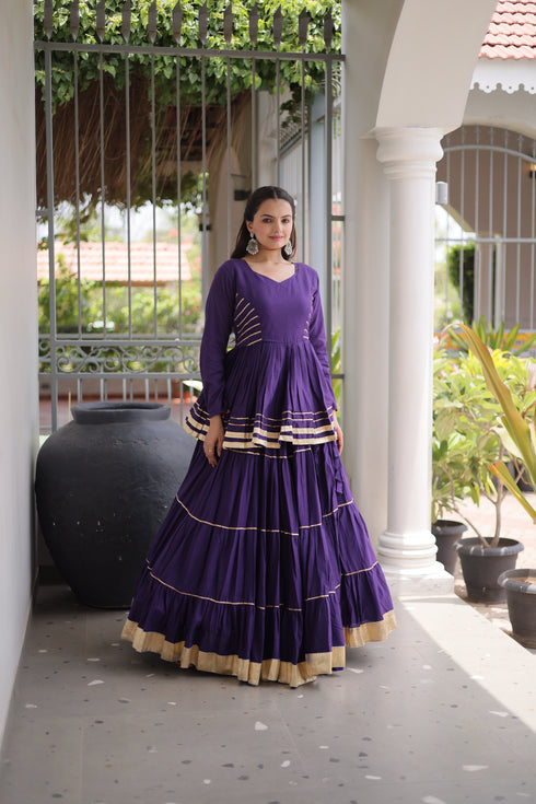 Purple Cora Cotton Lehenga Choli - Front View | Samyak Fashion