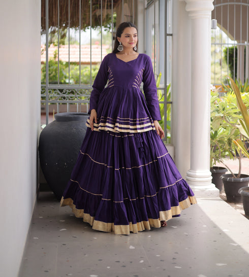 Purple Cora Cotton Lehenga Choli - Back View | Samyak Fashion