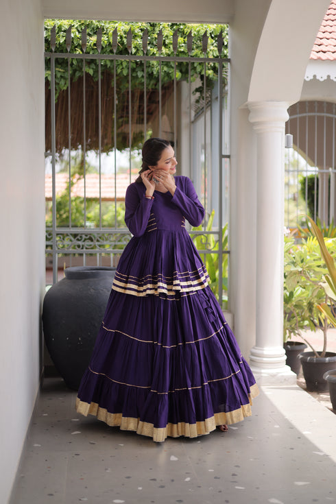 Purple Cora Cotton Lehenga Choli - Side View | Samyak Fashion