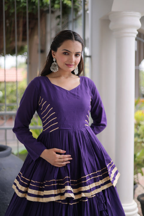 Purple Cora Cotton Lehenga Choli - Front View | Samyak Fashion