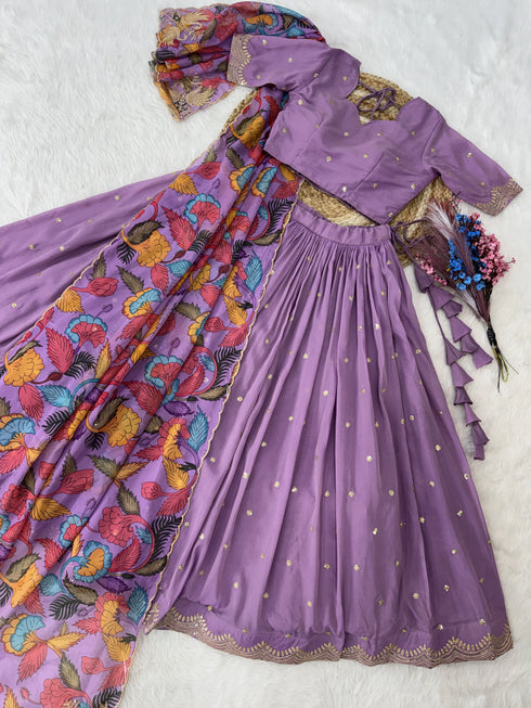 Purple Cosmos Silk Lehenga Choli - Close-up View | Samyak Fashion