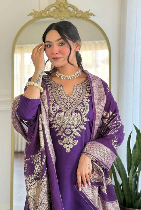 Purple Cotton Blend Salwar Suit - Close-up View | Samyak Fashion