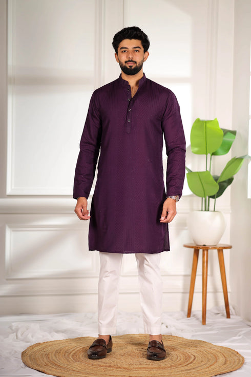 Purple Cotton Mens Kurta With Payjama - Front View | Samyak Fashion