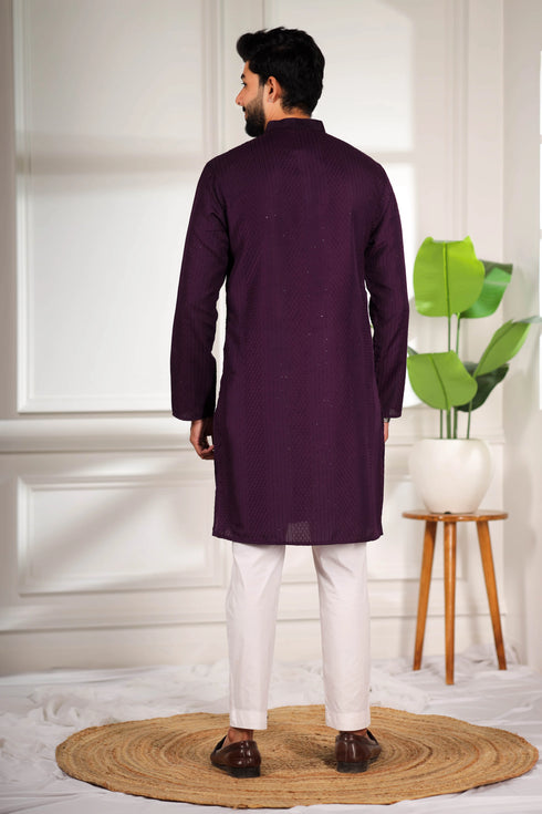 Purple Cotton Mens Kurta With Payjama - Back View | Samyak Fashion