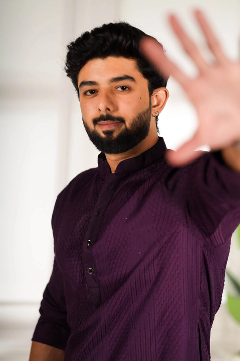 Purple Cotton Mens Kurta With Payjama - Side View | Samyak Fashion