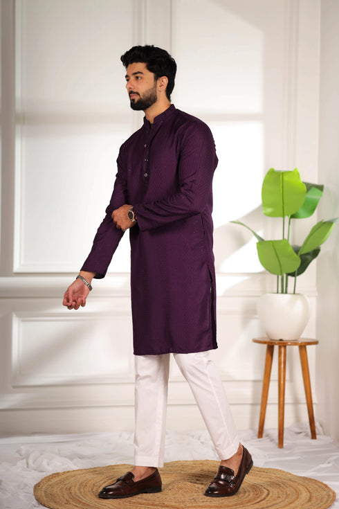 Purple Cotton Mens Kurta With Payjama - Detail View | Samyak Fashion