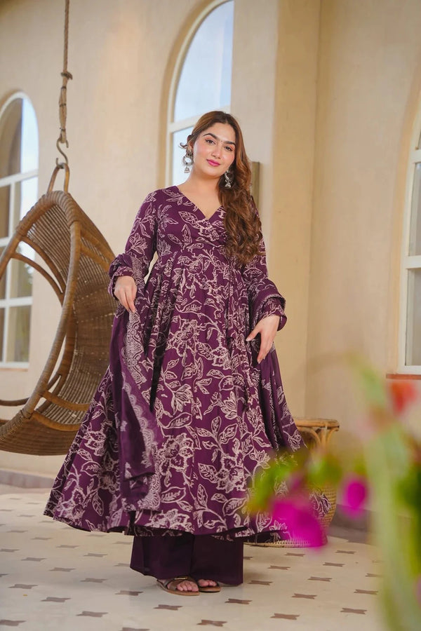 Purple Cotton Silk Salwar Suit - Front View | Samyak Fashion