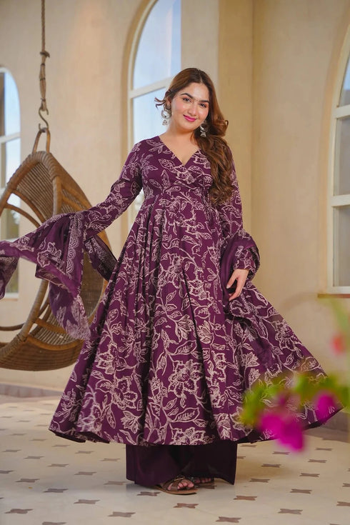 Purple Cotton Silk Salwar Suit - Detail View | Samyak Fashion
