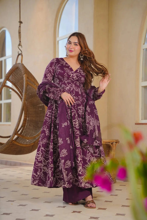 Purple Cotton Silk Salwar Suit - Close-up View | Samyak Fashion