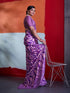Purple Crepe Elegant Party Wear Saree Collection With Blouse - Back View | Samyak Fashion