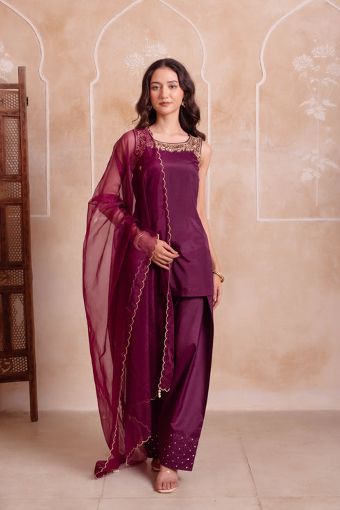 Purple Crepe Salwar Suit - Front View | Samyak Fashion