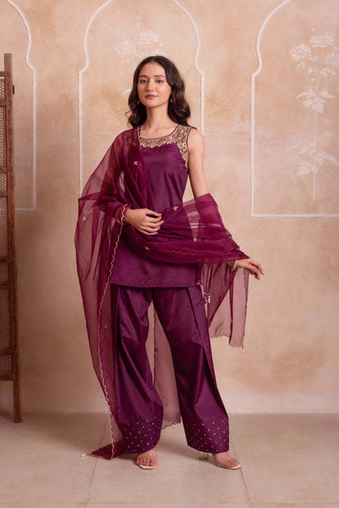 Purple Crepe Salwar Suit - Back View | Samyak Fashion