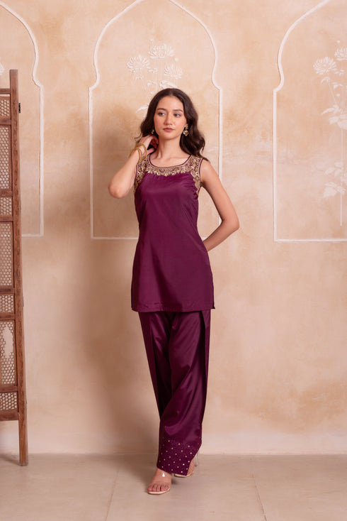 Purple Crepe Salwar Suit - Side View | Samyak Fashion