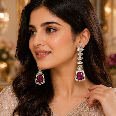 Purple Earrings - Front View | Samyak Fashion
