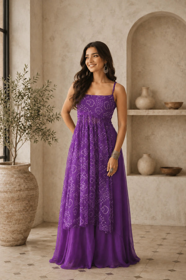 Purple Faux Georgette Kurti Kurti - Front View | Samyak Fashion