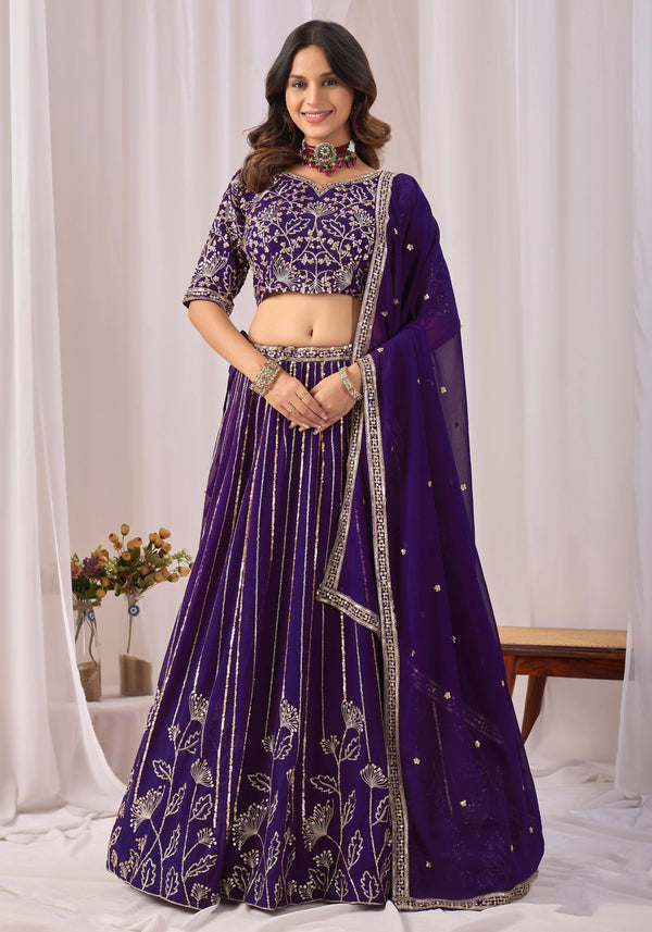Purple Faux Georgette Lehenga Choli - Front View | Samyak Fashion
