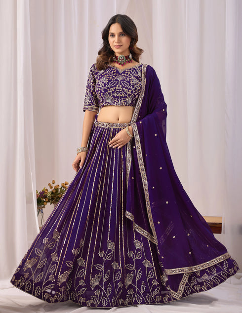 Purple Faux Georgette Lehenga Choli - Detail View | Samyak Fashion