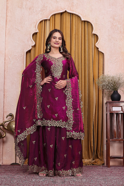 Purple Fendy Silk Salwar Suit - Front View | Samyak Fashion