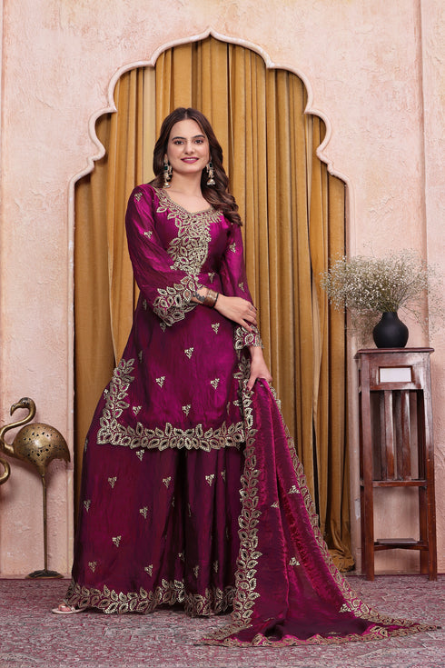 Purple Fendy Silk Salwar Suit - Detail View | Samyak Fashion