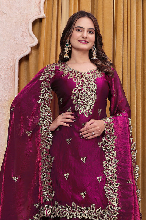 Purple Fendy Silk Salwar Suit - Full View | Samyak Fashion