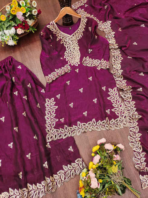Purple Fendy Silk Salwar Suit - Front View | Samyak Fashion