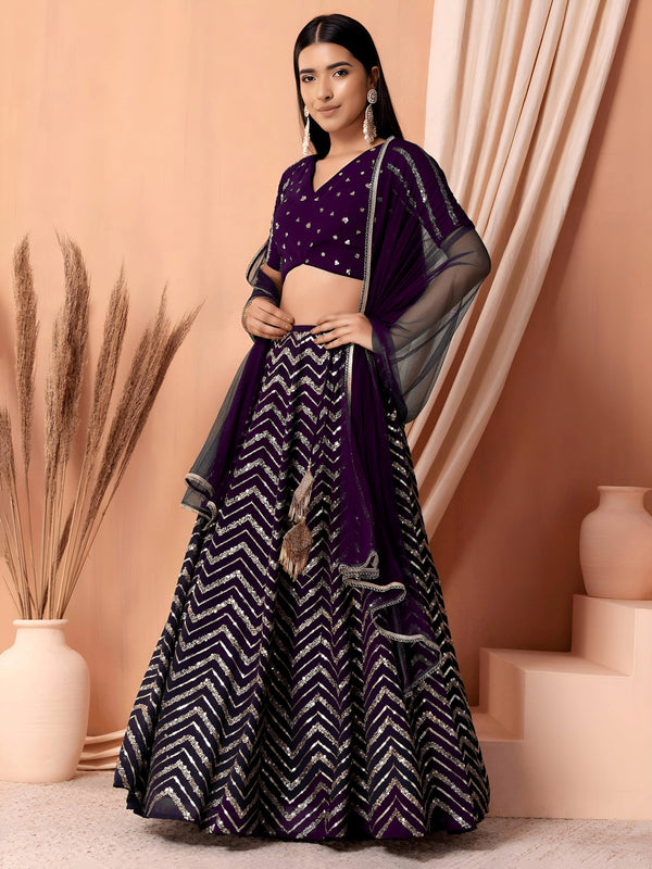 Purple Georgette Lehenga Choli - Front View | Samyak Fashion