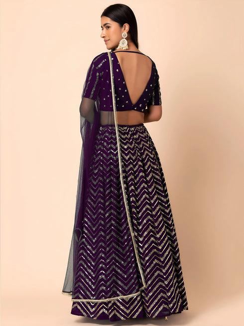 Purple Georgette Lehenga Choli - Back View | Samyak Fashion