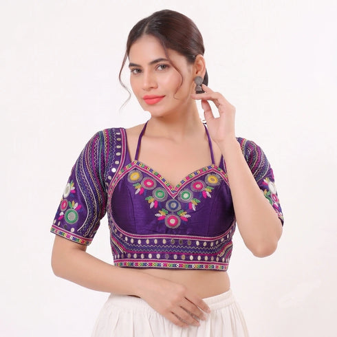 Purple Heavy Italian Silk Blouse - Front View | Samyak Fashion