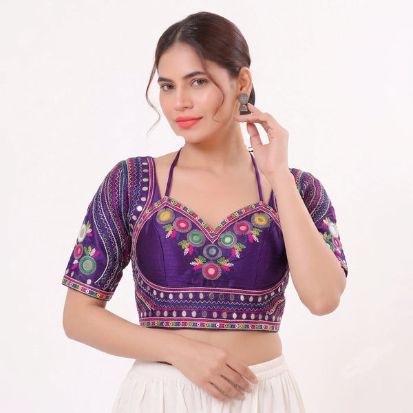 Purple Heavy Italian Silk Blouse - Front View | Samyak Fashion