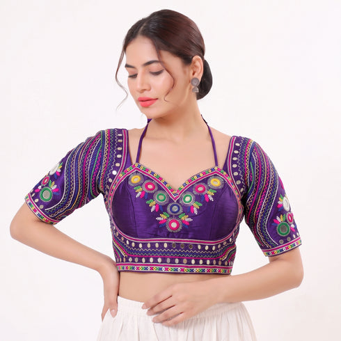 Purple Heavy Italian Silk Blouse - Back View | Samyak Fashion
