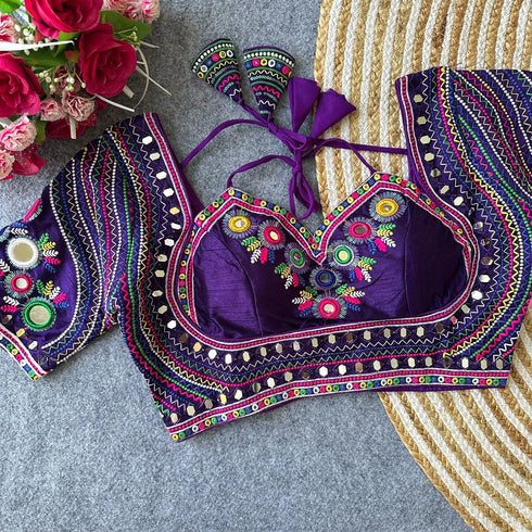 Purple Heavy Italian Silk Blouse - Side View | Samyak Fashion