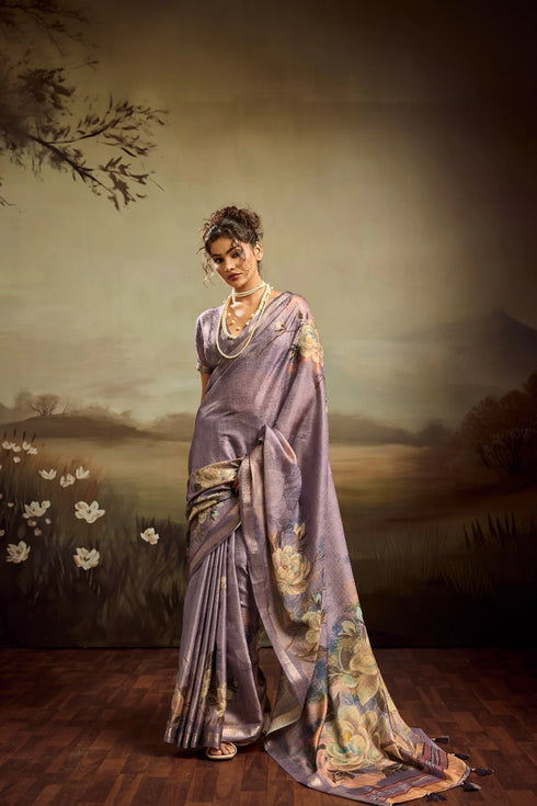 Purple Jacquard Elegant Party Wear Saree Collection With Blouse - Front View | Samyak Fashion