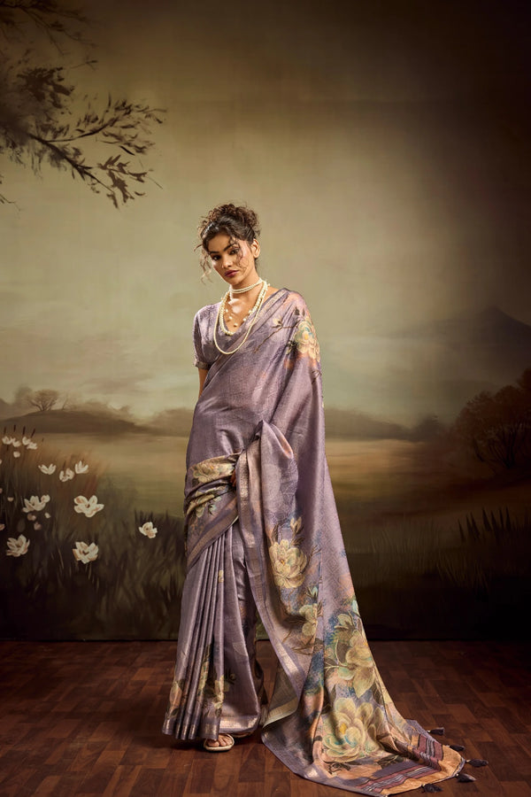 Purple Jacquard Elegant Party Wear Saree Collection With Blouse - Front View | Samyak Fashion