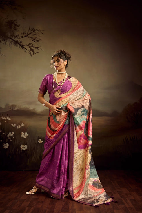 Purple Jacquard Elegant Party Wear Saree Collection With Blouse - Front View | Samyak Fashion
