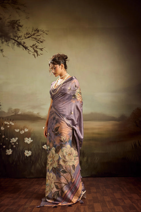 Purple Jacquard Elegant Party Wear Saree Collection With Blouse - Back View | Samyak Fashion