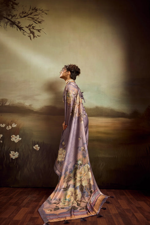 Purple Jacquard Elegant Party Wear Saree Collection With Blouse - Side View | Samyak Fashion