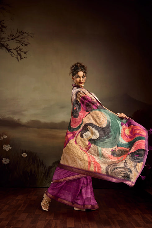 Purple Jacquard Elegant Party Wear Saree Collection With Blouse - Side View | Samyak Fashion