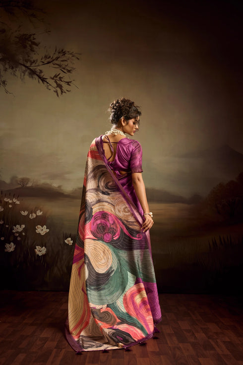 Purple Jacquard Elegant Party Wear Saree Collection With Blouse - Detail View | Samyak Fashion