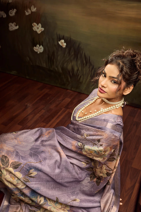 Purple Jacquard Elegant Party Wear Saree Collection With Blouse - Detail View | Samyak Fashion