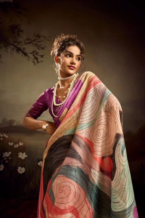 Purple Jacquard Elegant Party Wear Saree Collection With Blouse - Close-up View | Samyak Fashion