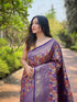 Purple Kanchipattu Silk Party Wear Saree With Blouse - Side View | Samyak Fashion
