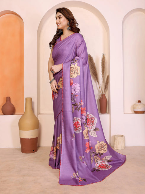 Purple Manipuri Silk Elegant Party Wear Saree Collection With Blouse - Back View | Samyak Fashion