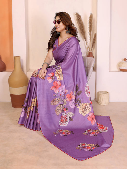 Purple Manipuri Silk Elegant Party Wear Saree Collection With Blouse - Side View | Samyak Fashion