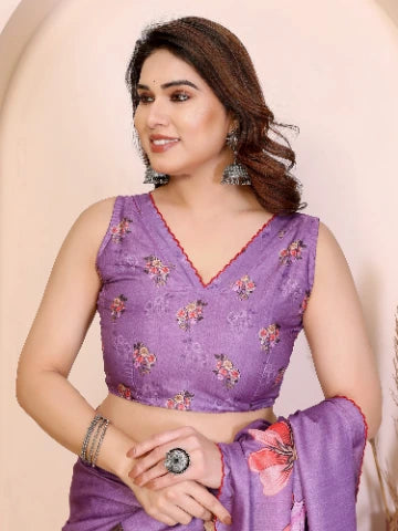 Purple Manipuri Silk Elegant Party Wear Saree Collection With Blouse - Full View | Samyak Fashion