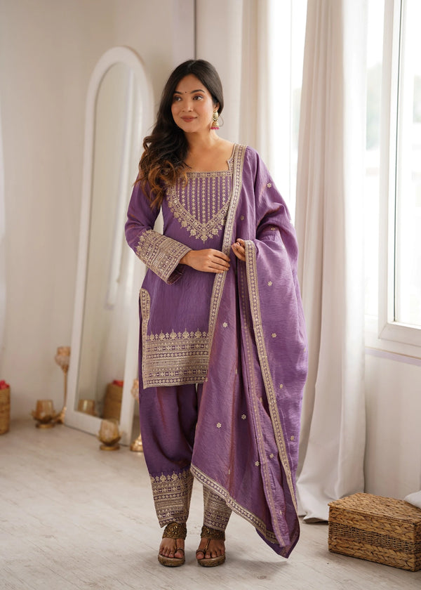 Purple Nc Vichitra Silk Elementary Suit - Front View | Samyak Fashion