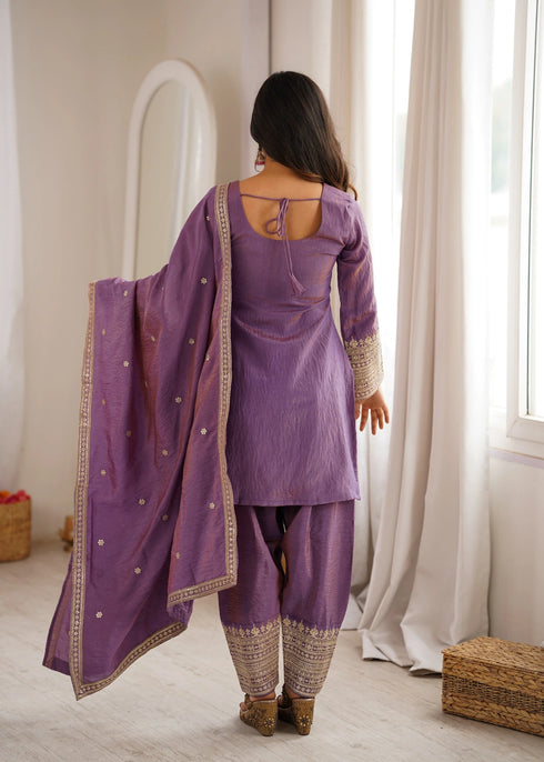Purple Nc Vichitra Silk Elementary Suit - Close-up View | Samyak Fashion