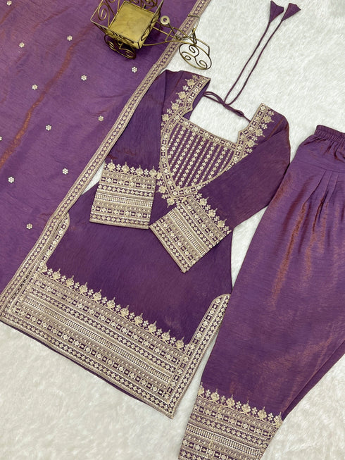 Purple Nc Vichitra Silk Elementary Suit - Styled View | Samyak Fashion
