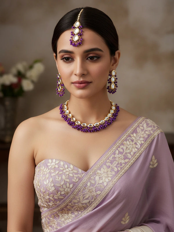 Purple Necklace Set - Front View | Samyak Fashion